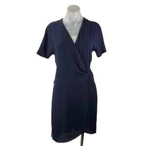 Aritzia Babaton Women's Navy Blue V-Neck Short Sleeve Midi A-Line Wrap Dress S